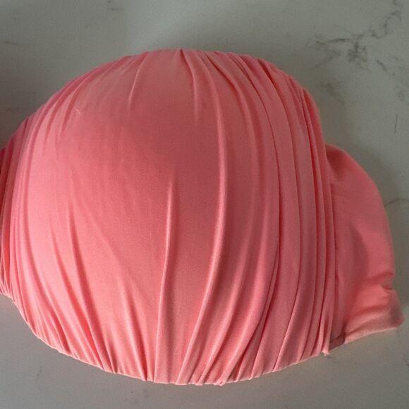 Hot Pink Peach Strapless Swim Bra Women's Large B/C Cup Ruched - Picture 2 of 10